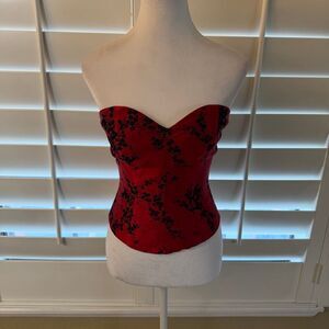 Vintage Gigi Clark Women’s Red & Black Floral Print Silk Corset Top Size 0 Retro
